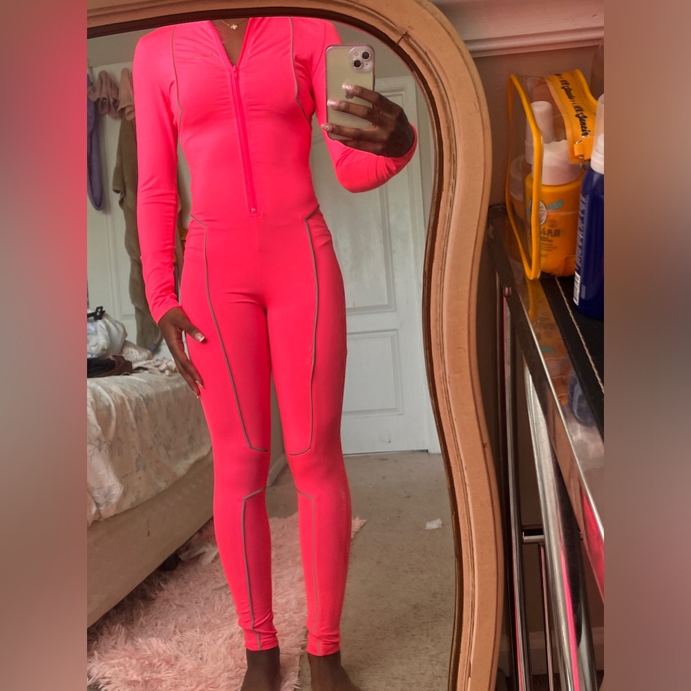 Neon pink and black one piece